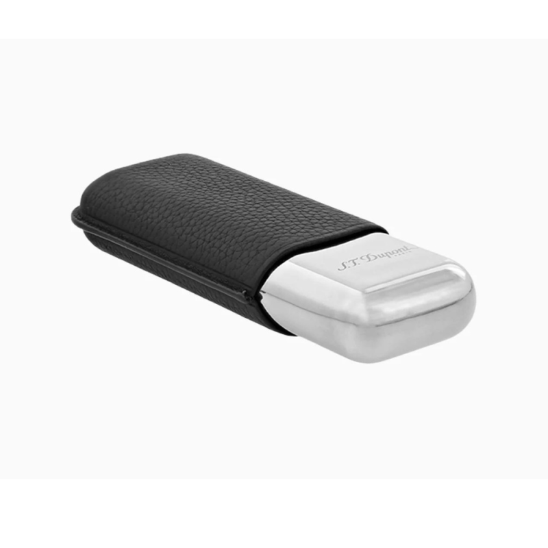 ST. Dupont Black Grained & Chrome Double Cigar Case ST. Dupont Black Grained & Chrome Double Cigar Case